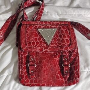 RARE Vintage Guess Red Croc-Embossed Maribelle Crossbody Bag